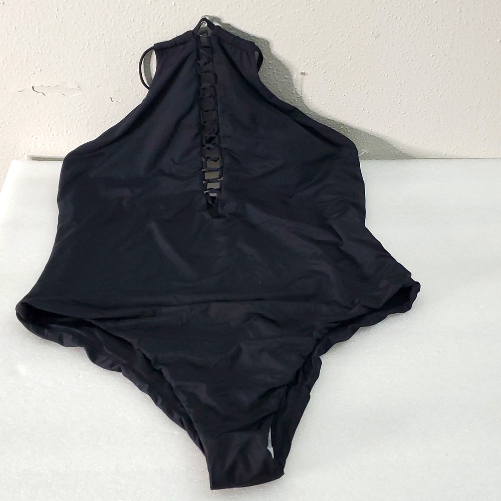 Raisins Black Lace-Up Front One Piece Swimsuit Size XL